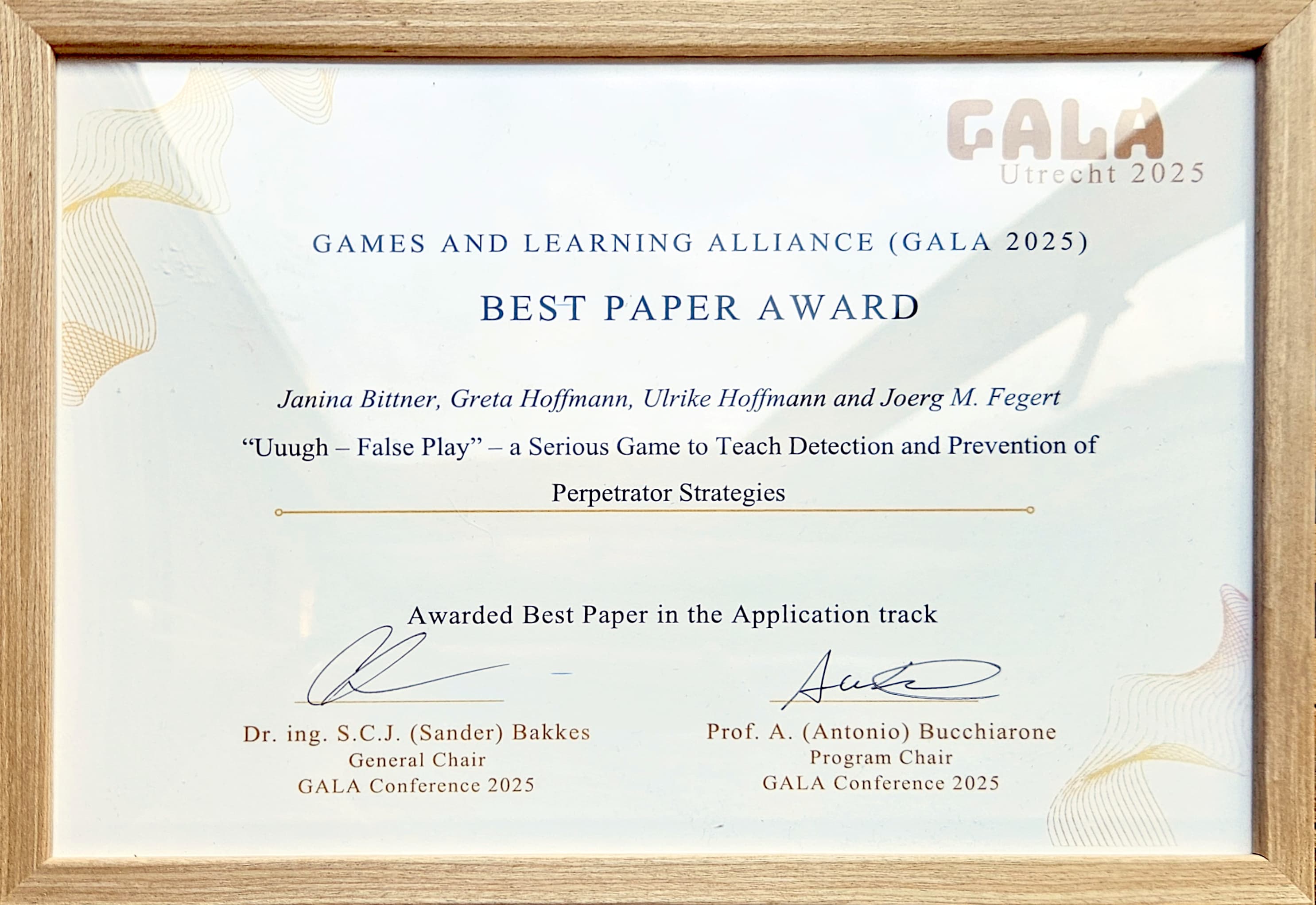 Best Paper Award der GALA Conference 2025