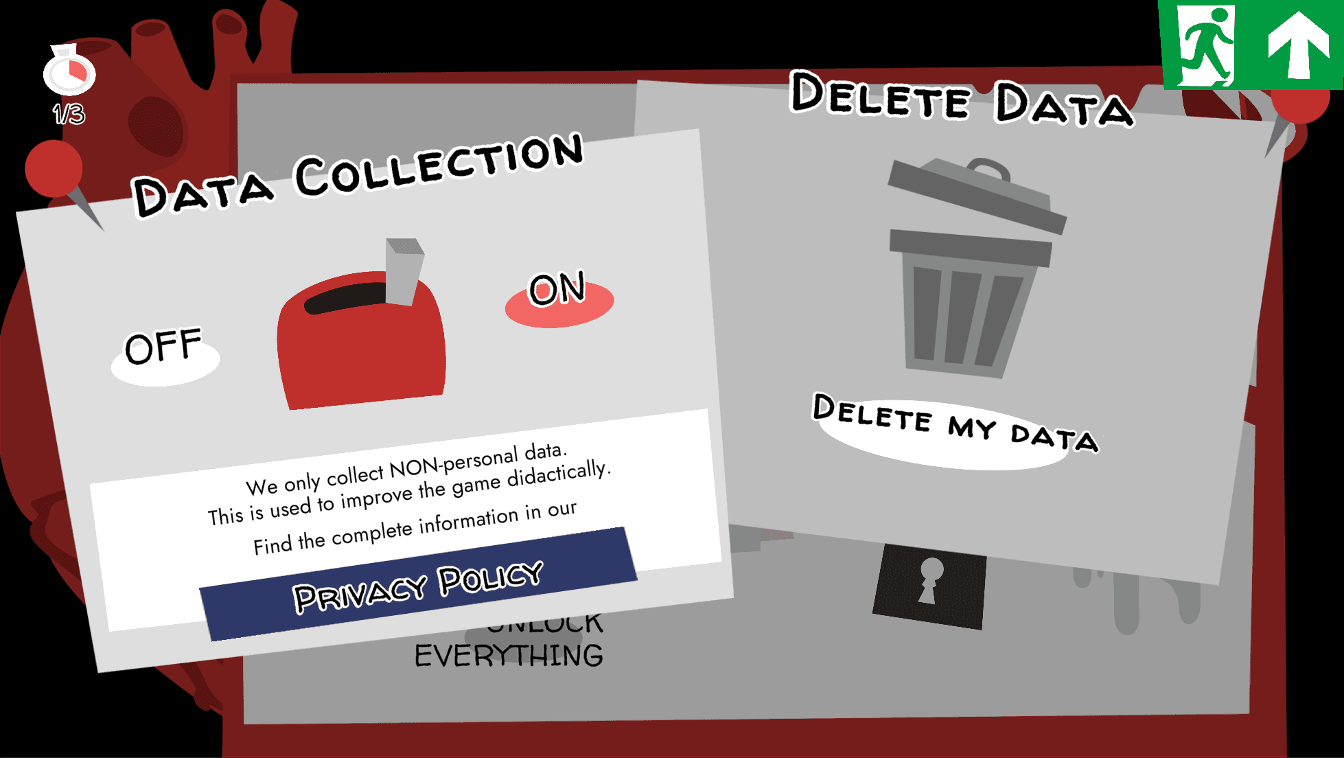 Data collection on/off and data deletion