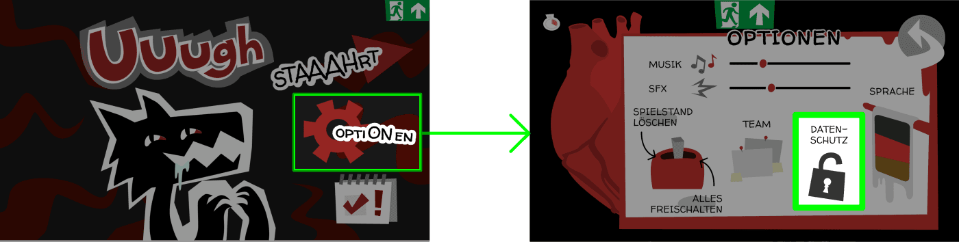 Navigation Datenschutz vom Hauptmenü
