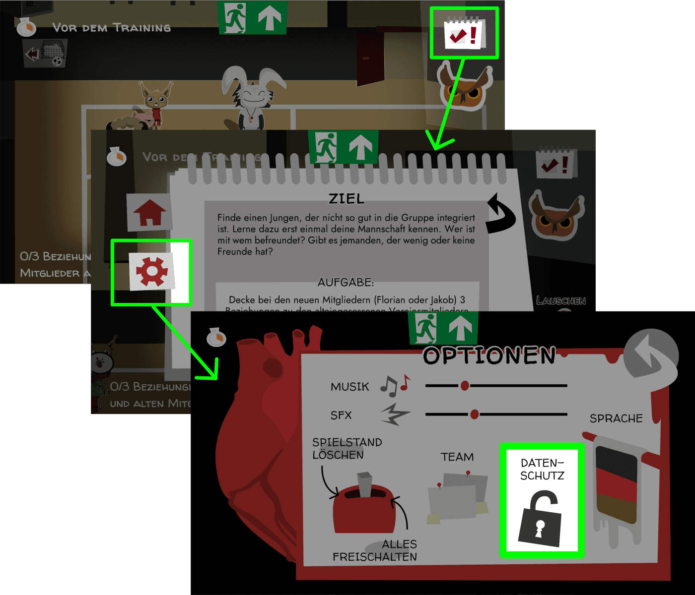 Navigation Datenschutz vom Spiel