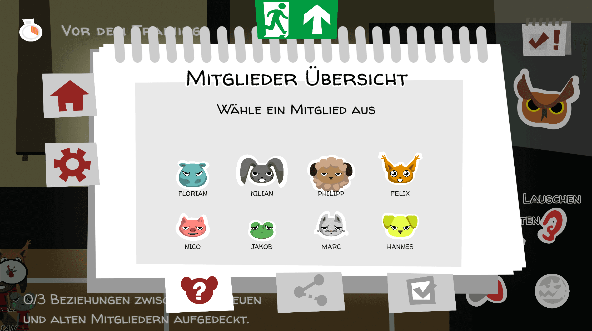 Mitglieder Übersicht im Notizbuch