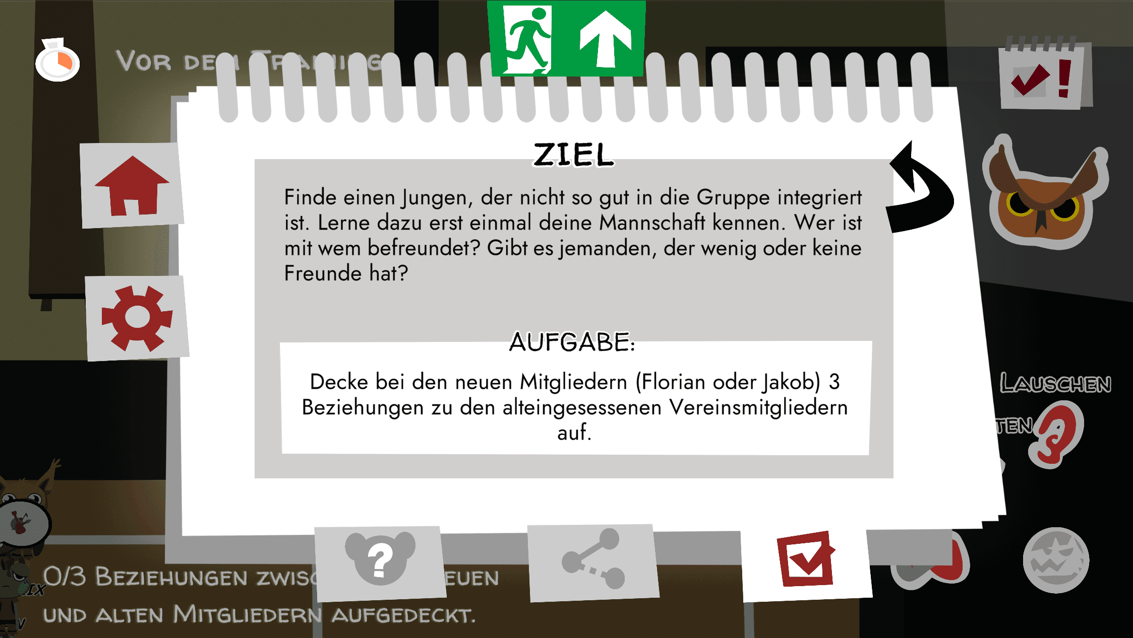 Notizbuch mit Aufgabe im Szenario